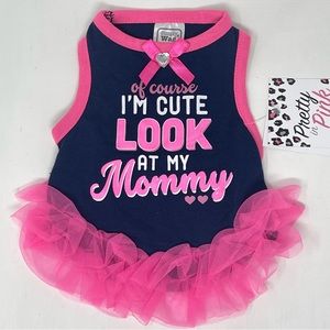 NWT! Pretty In Pink Graphic Tutu Blue & Pink Dog Dress W/ Heart Jewel & Bow